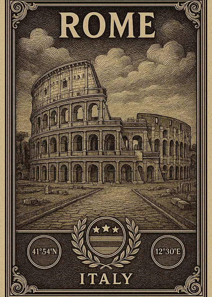 Rome, Italy: Colosseum Vintage Illustration
