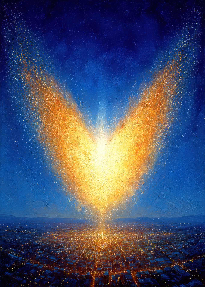 Golden Light Over City Painting