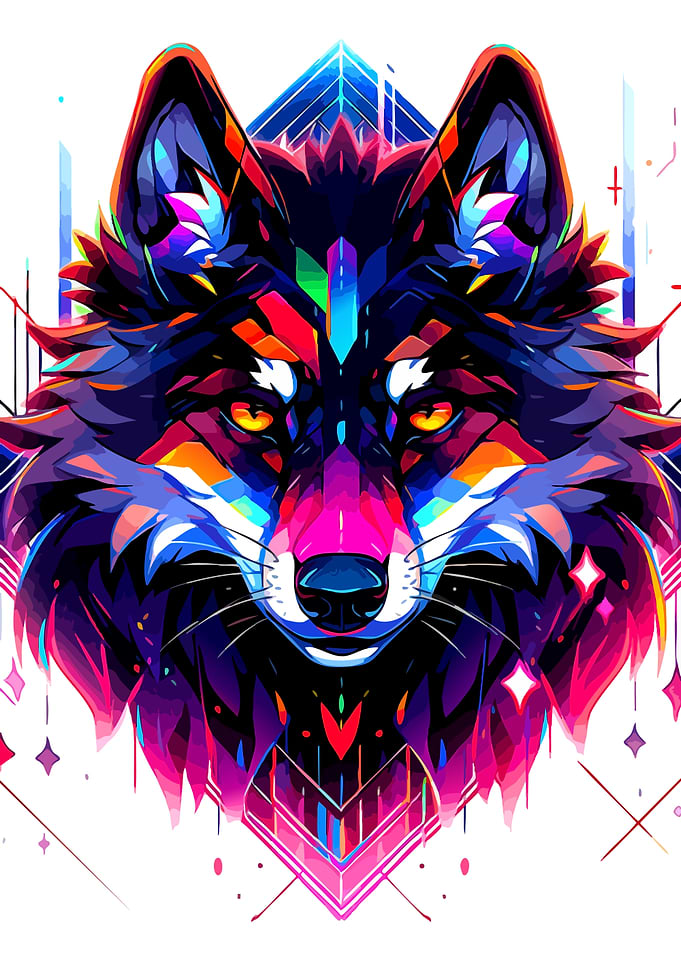 Colorful Geometric Wolf Portrait