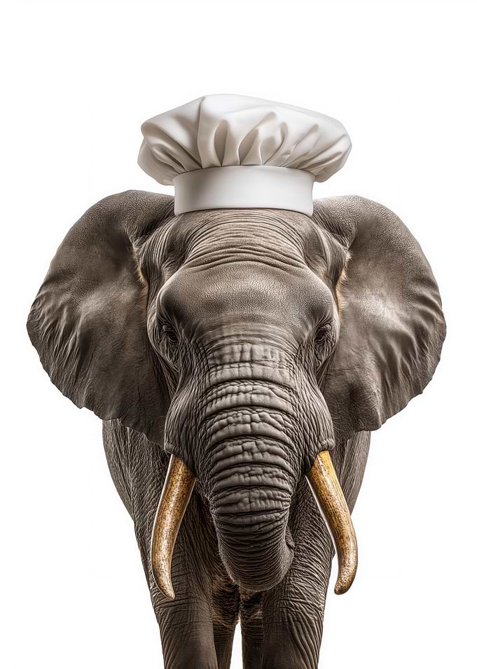 Elephant Chef with a Culinary Hat