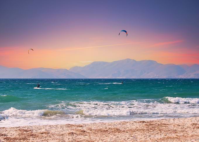 Kitesurfing at Sunset, Greek Island