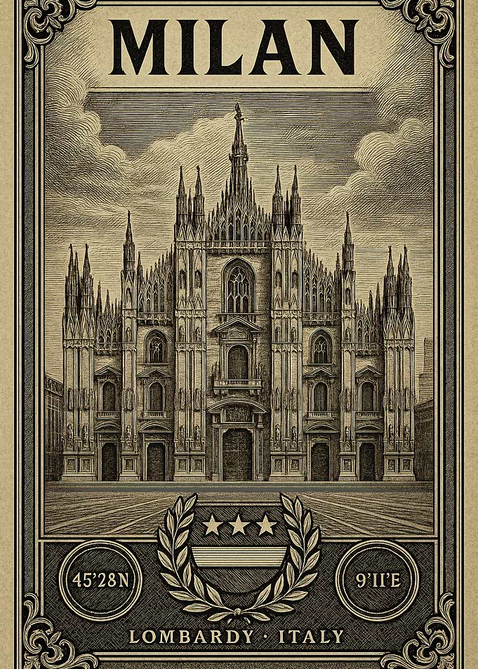 Milan Cathedral Vintage Travel Poster