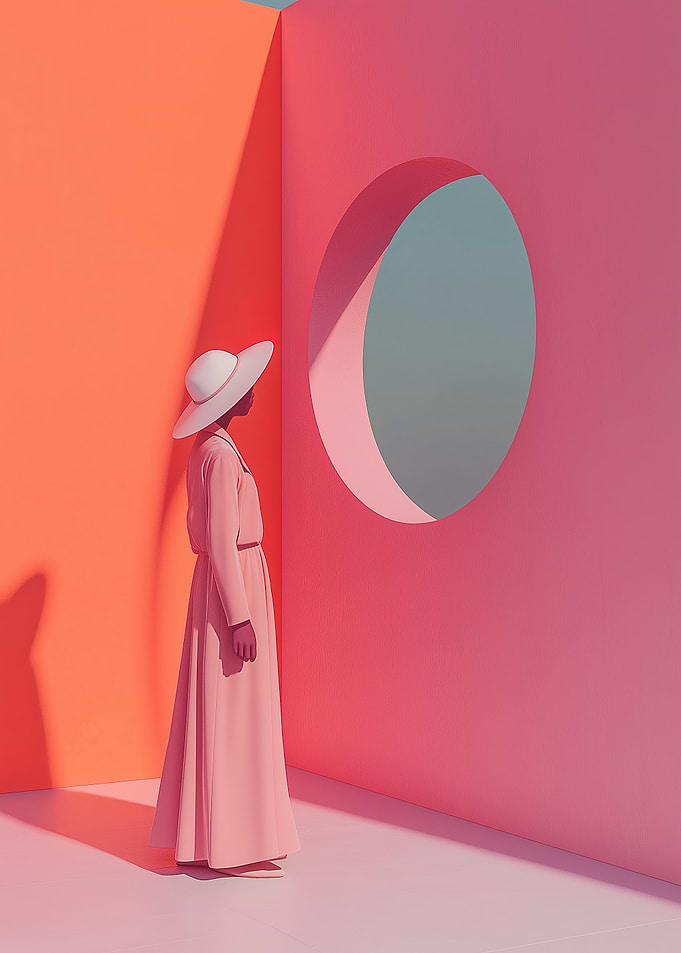 Woman in Pink Dress and Hat