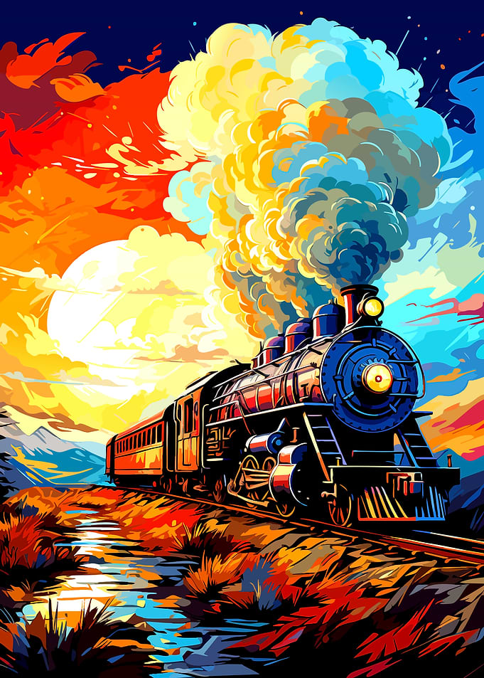 Colorful Steam Train Landscape