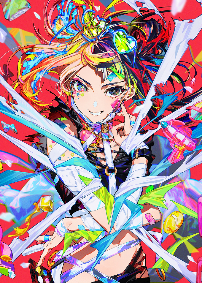 Colorful Anime Girl with Bandages
