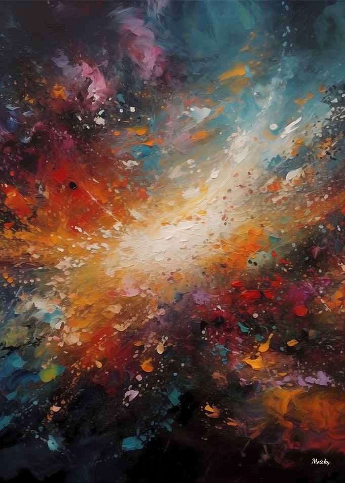 Cosmic Explosion Abstract Painting – Colorful Modern Galaxy Wall Art