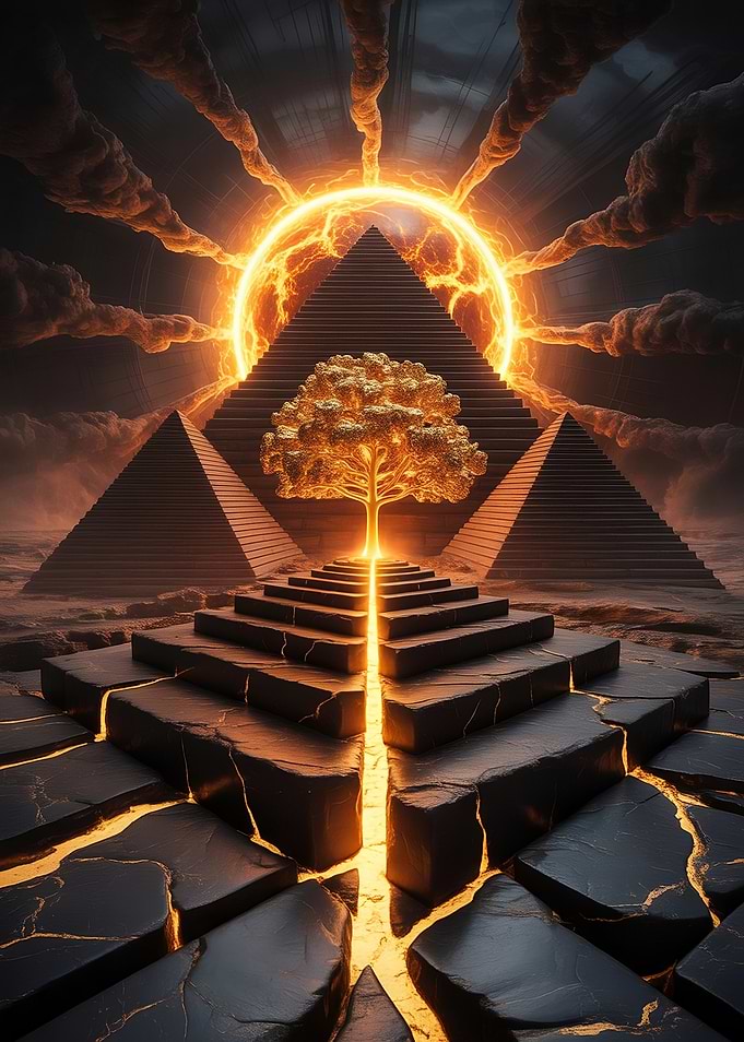 Golden Tree and Pyramids Art