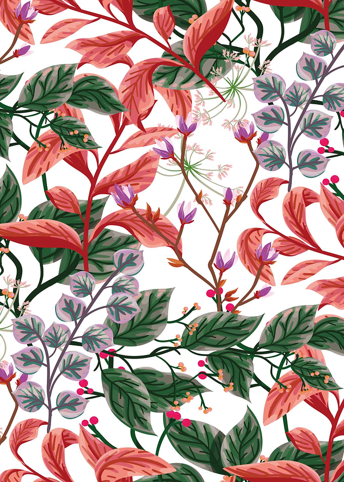 Vivid Botanical Floral Branch Leaves