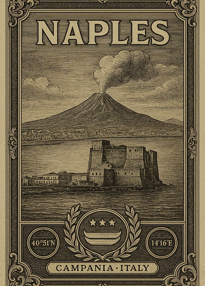 Naples, Italy vintage style travel poster