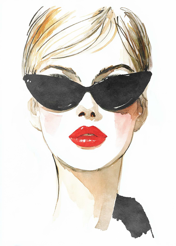 Watercolor portrait of a woman with sunglasses