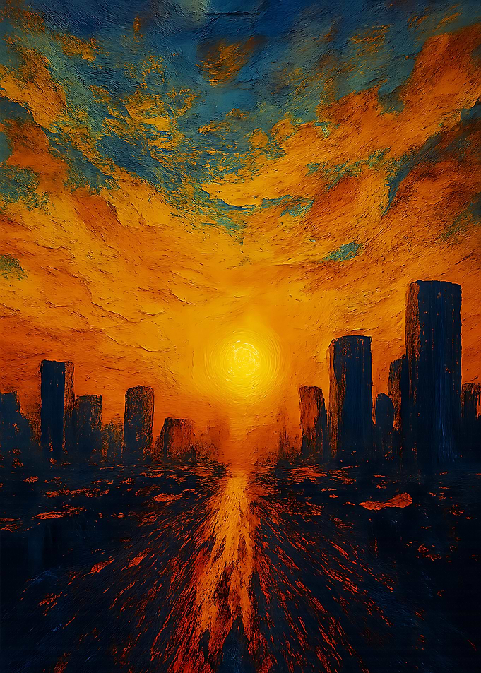 Cityscape at Sunset Painting