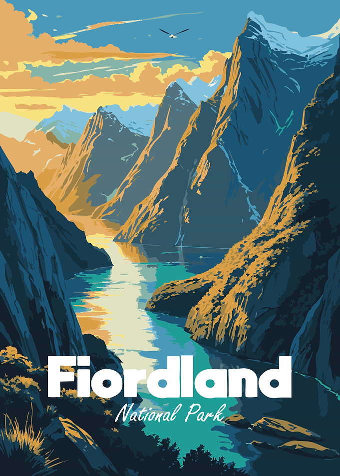 Fiordland National Park Travel Poster