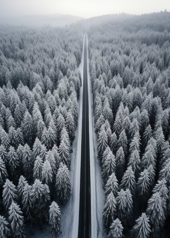 Winter Road Snowy Forest