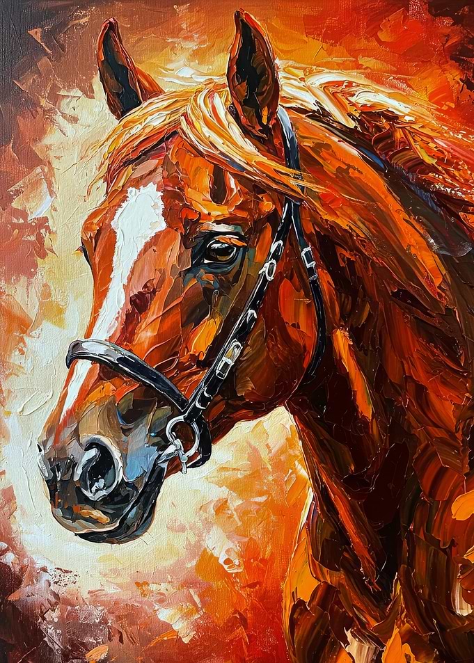 Horse Portrait Painting in Warm Tones