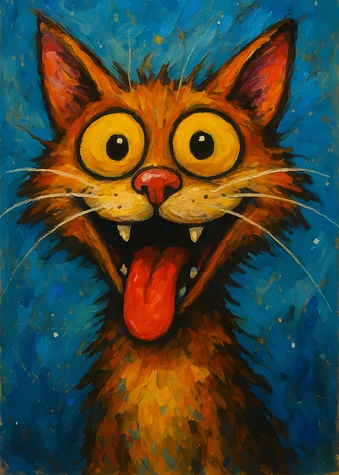 Cartoon Cat with Tongue Out Painting