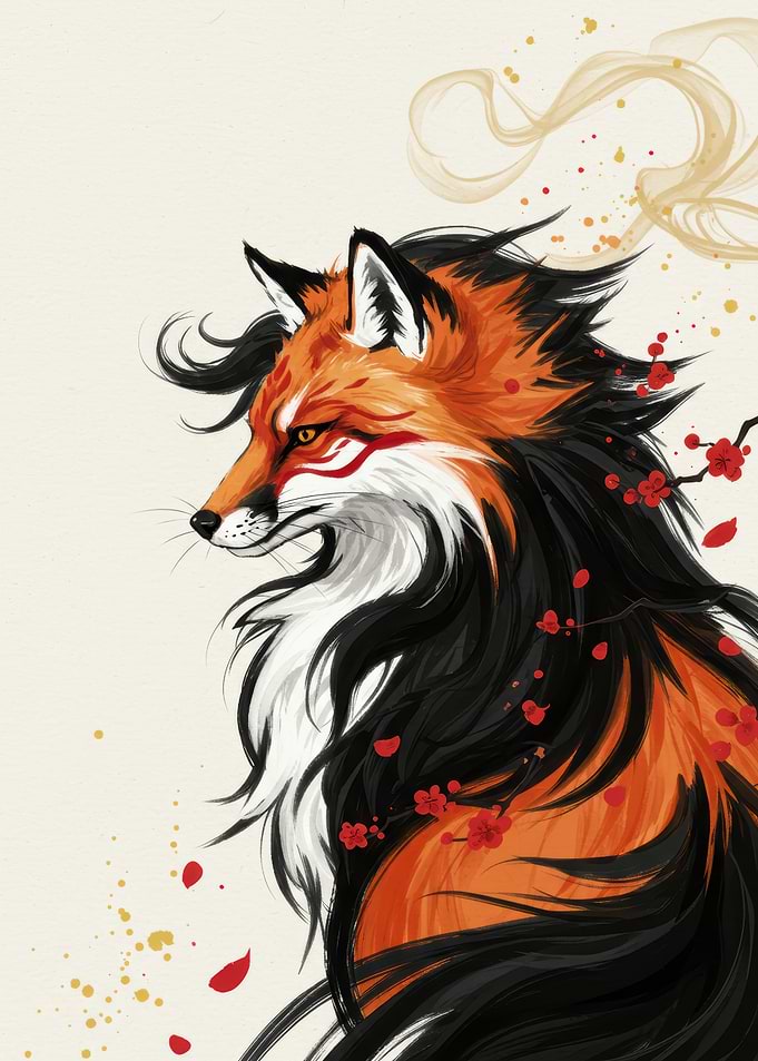 Fox Spirit with Blossoms Digital Art