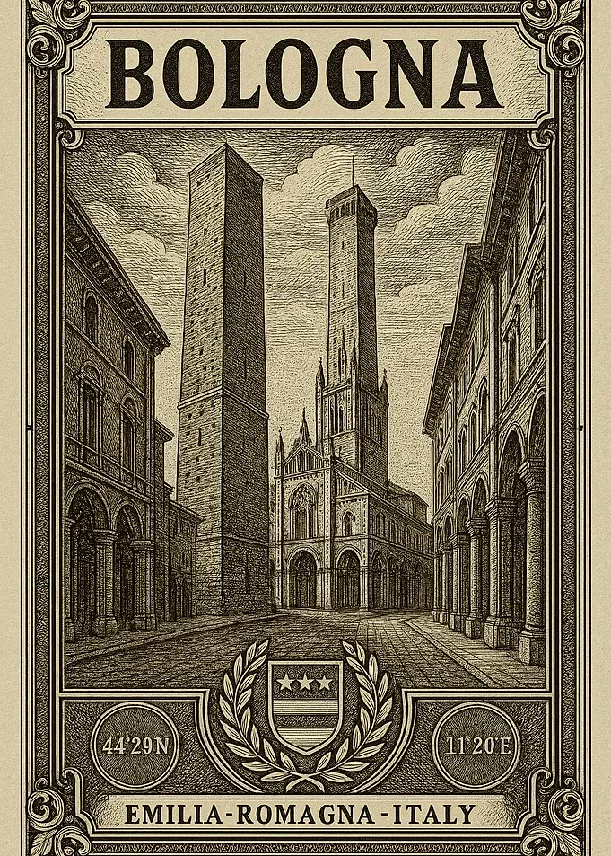 Bologna, Italy Vintage Travel Poster