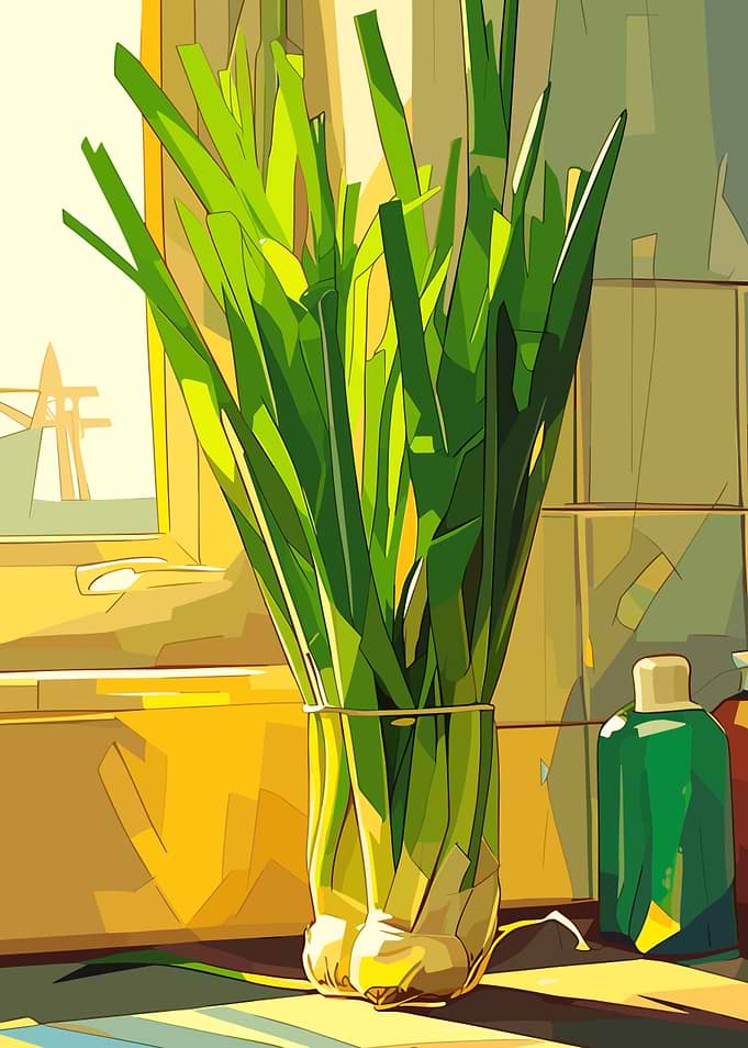Green Onions in Glass Vase