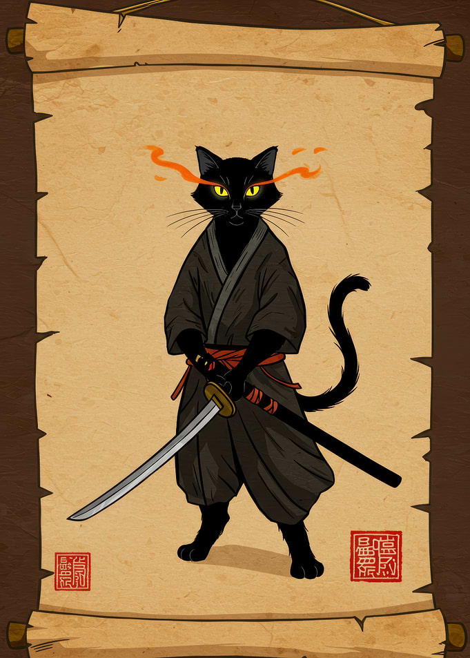 Ninja Cat Scroll Art