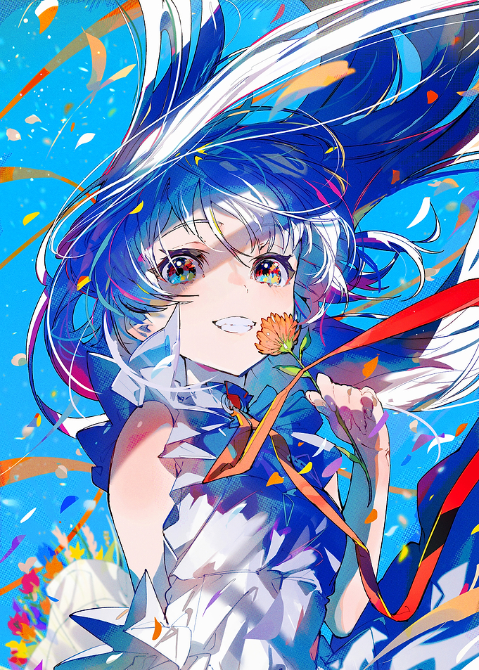 Anime Girl with Flower and Confetti
