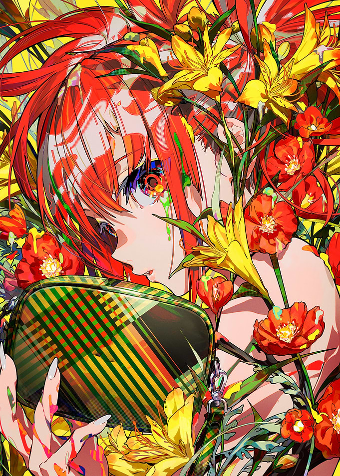 Anime Girl Surrounded by Flowers
