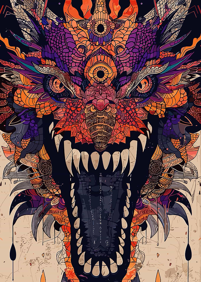 Detailed Dragon Head Illustration