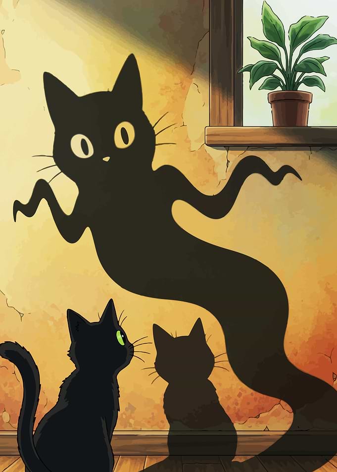 Black Cat and Shadow Illustration