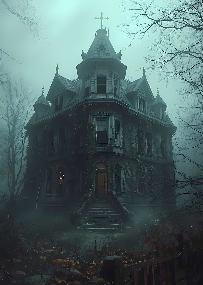 Spooky Haunted House in Fog