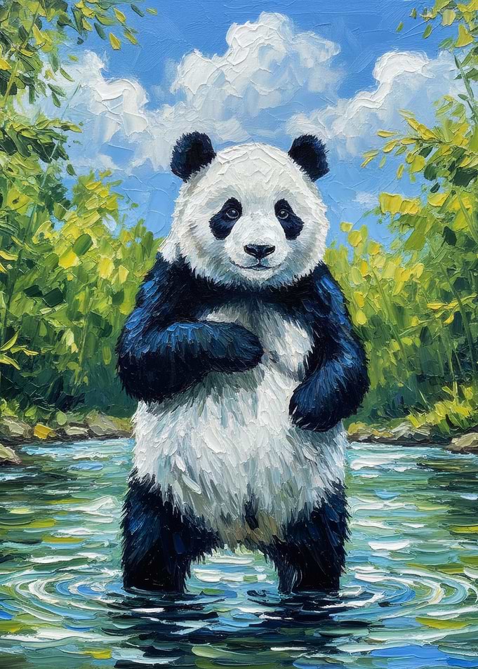 Panda in River Painting