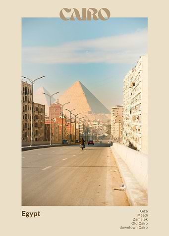 Cairo Egypt street view with pyramids