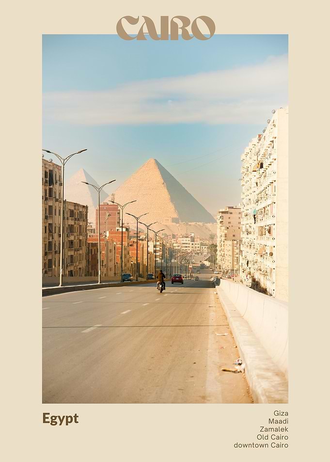 Cairo Egypt street view with pyramids