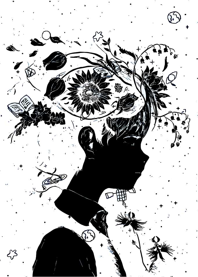 Floral Mindscape Black and White Art