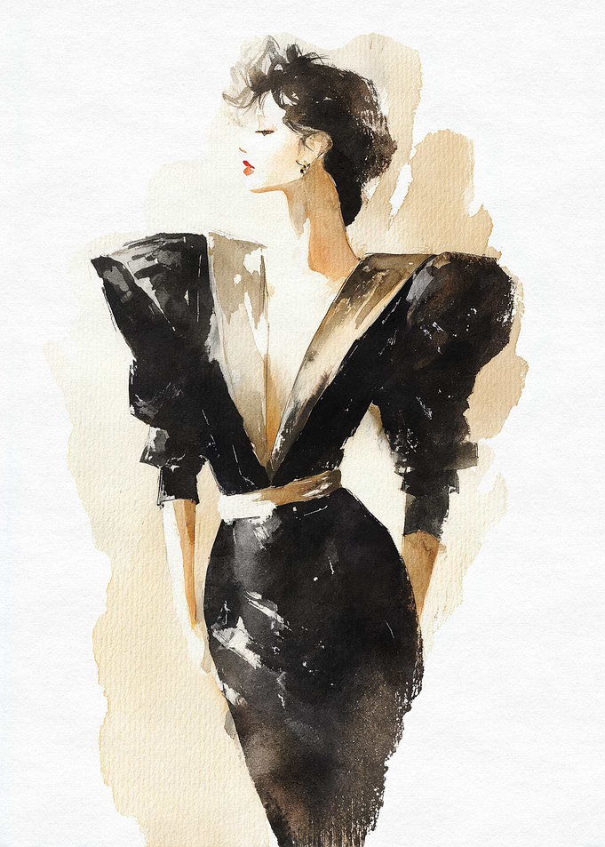 Watercolor Fashion Illustration of Woman in Dress