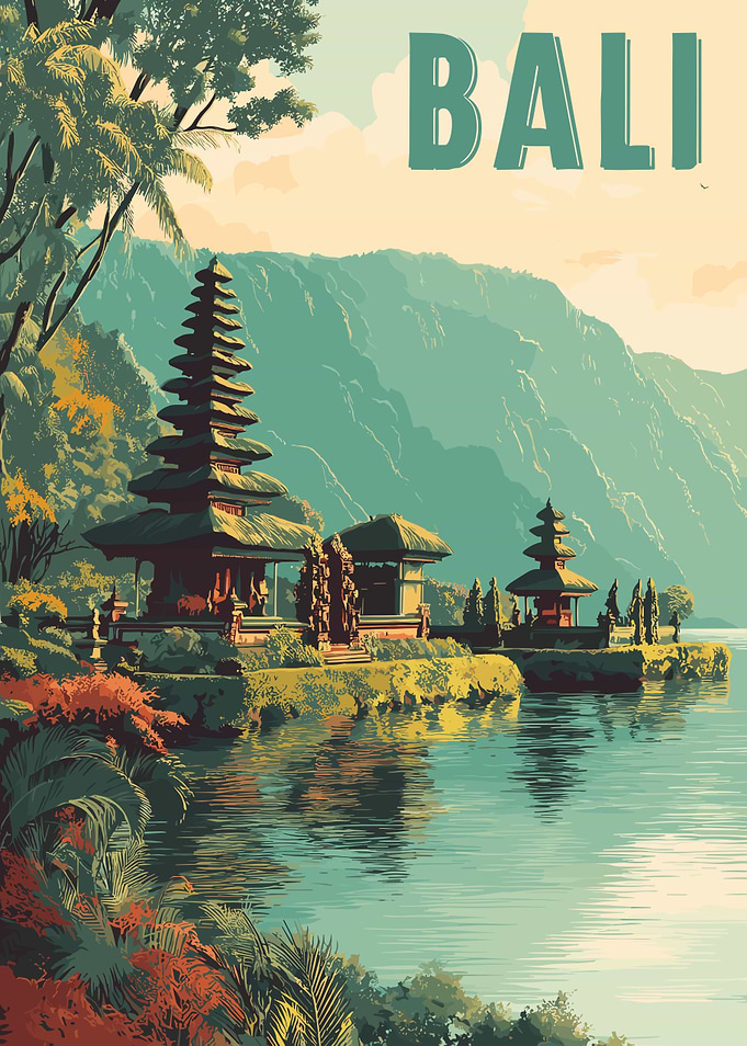 Bali Travel Poster with Temple View