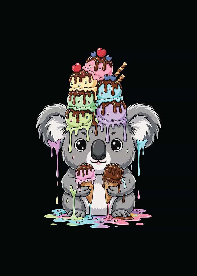 Cute Koala with Ice Cream Cartoon