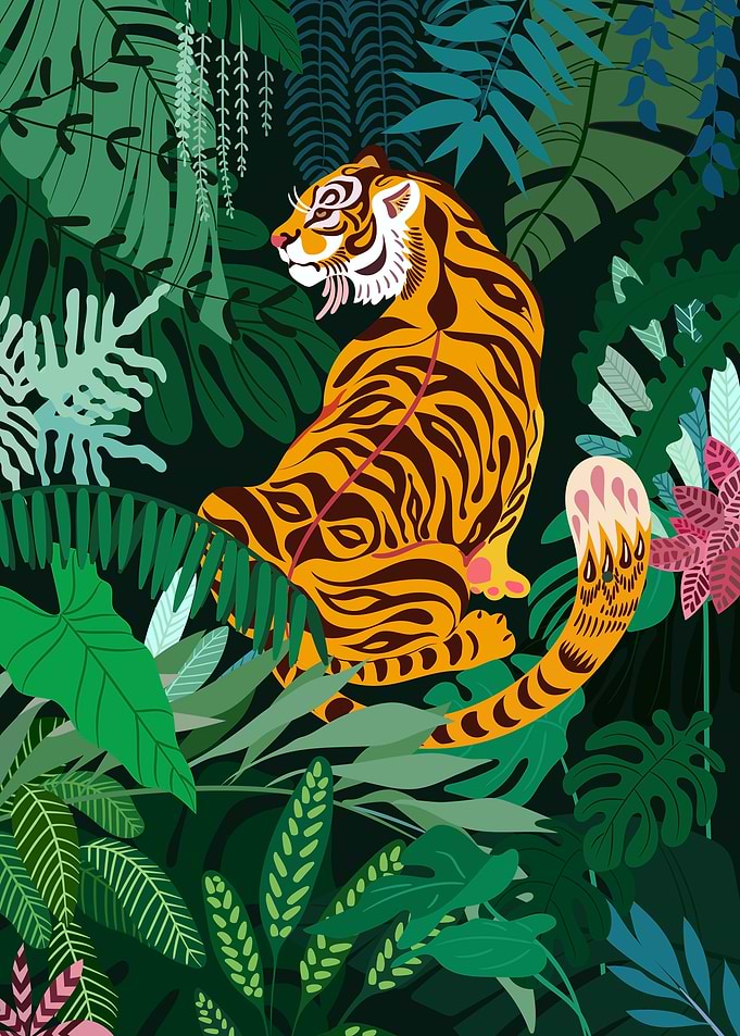 Tiger in the Jungle Illustration