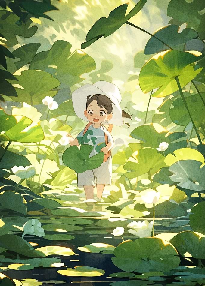 Girl in Lily Pond