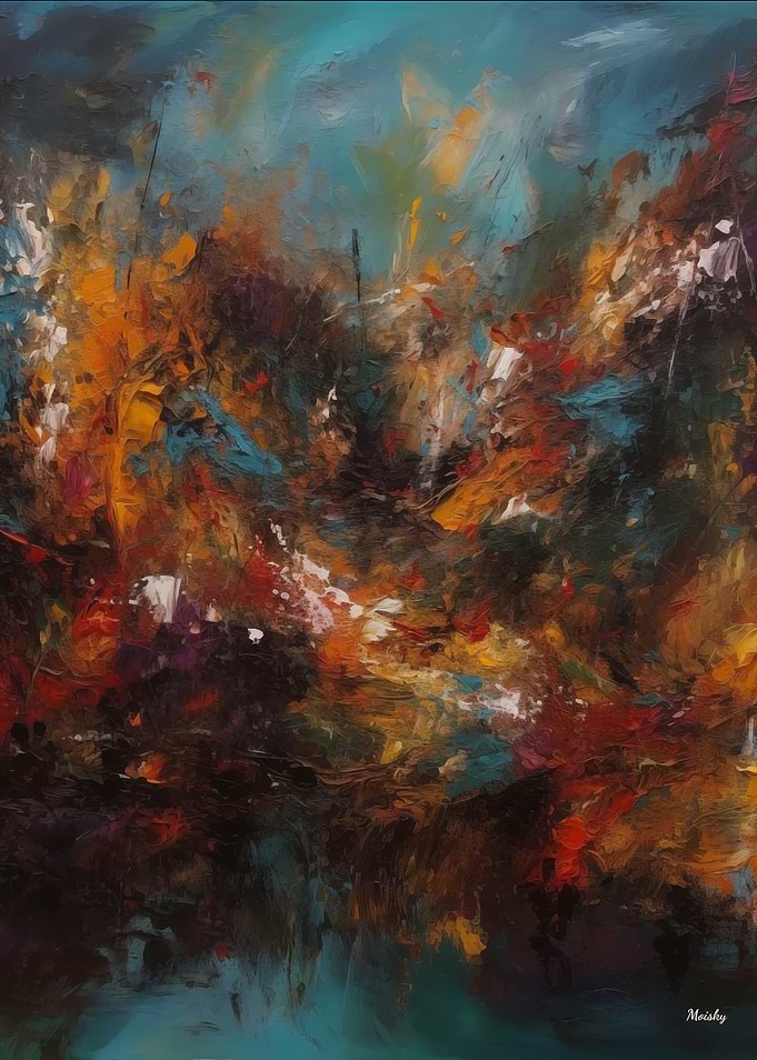 Fiery Abstract Energy – Cosmic Burst in Orange and Teal