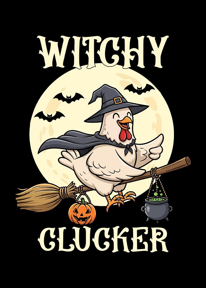 Witchy Clucker Halloween Chicken Cartoon