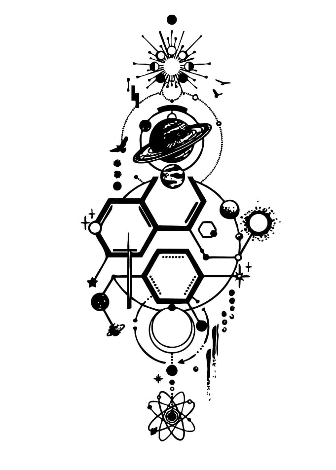 Abstract Space and Science Tattoo Design