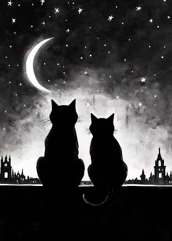 Two Cats Under the Moon