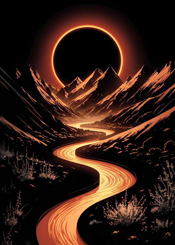 Orange River Through Mountains with Eclipse