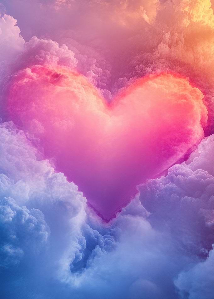 Heart-shaped cloud formation in colorful sky