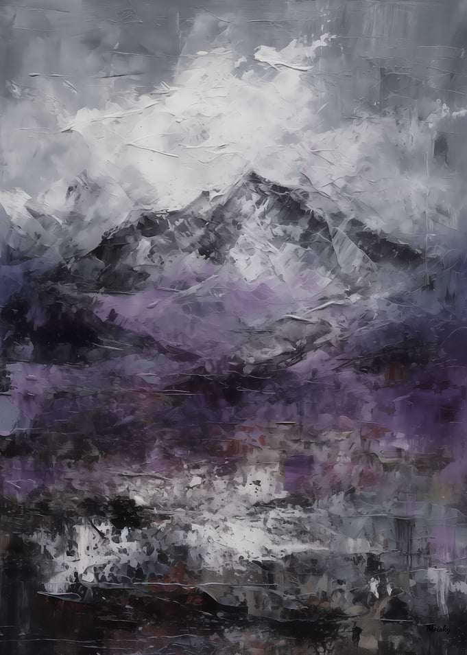 Majestic Peaks – Abstract Mountain Landscape in Gray and Purple Tones