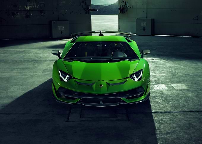 Green Lamborghini Aventador Front View