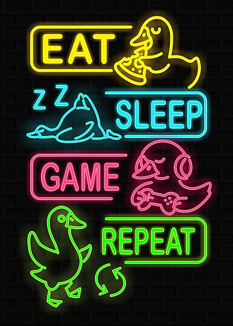 Eat Sleep Game Repeat Neon Ducks