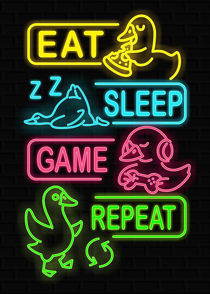 Eat Sleep Game Repeat Neon Ducks