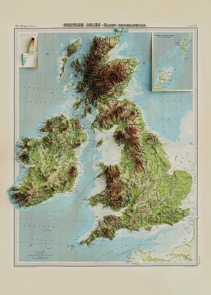 3D Relief Map of 1922 British Isles