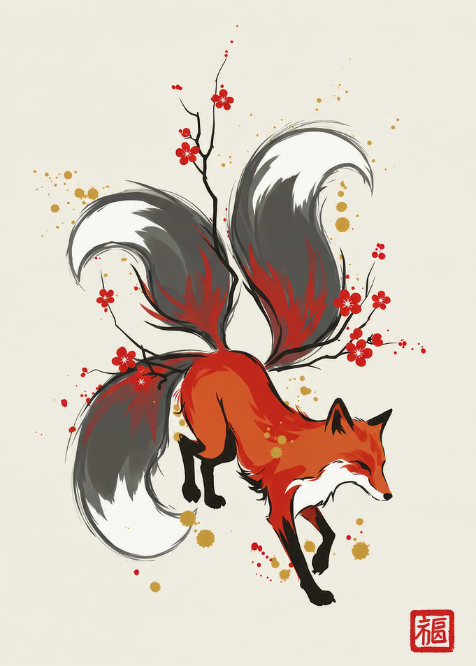 Nine-tailed Fox with Cherry Blossoms