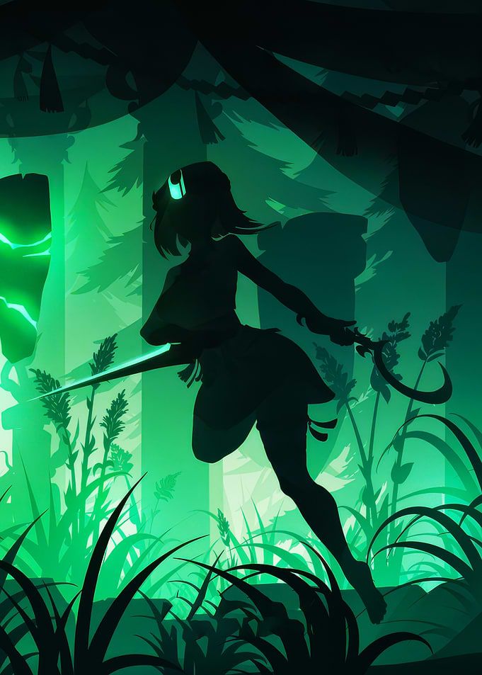 Silhouette of a Woman in Green Forest